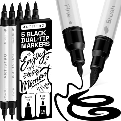 ARTISTRO 5 Black Acrylic Paint Markers - Paint Pens for Drawing - For Fabric, Rock, Glass, Wood, Molds - Arts & Crafts Gift for Adults, Teens, Kids, Classroom Must Haves & School Supplies