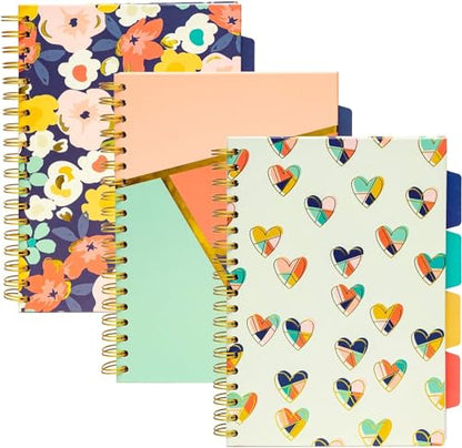 Pukka Pad, Carpe Diem 5-Subject Double Spiral Bound Notebook 12-Pack with Repositionable Dividers - 200 Pages of 80GSM Paper with Perforated Edges – Floral Love, B5 10 X 7in - color: Floral Love, style: Pack of 12
