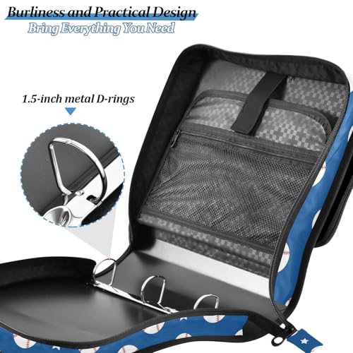Zipper Binder Bag 3 Ring File Folder Portfolio Organizer Zippered Binder Bags with Strap Fits Laptop Women Men - color: 28-baseball Navy Blue