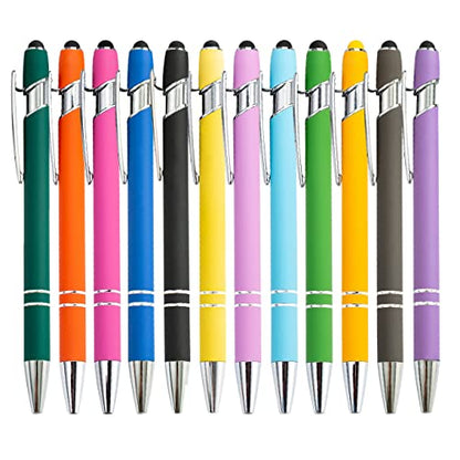 PASISIBICK 12 Pieces Ballpoint Pen with Stylus Tip, Metal, 2 in 1 Stylus Ballpoint Pen 1.0 mm Black Ink (Pack of 12) for Smartphone, Tablet - color: 12 Pcs Stylus Pens-4