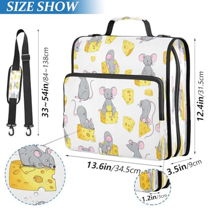 Kigai Gray Mouse 3 Ring Zipper Binder Organizer, Large Capacity Binder Bag Holds 500 Sheets, Water Resistant Multi-Pocket Binder with Shoulder Strap for School Office Teachers