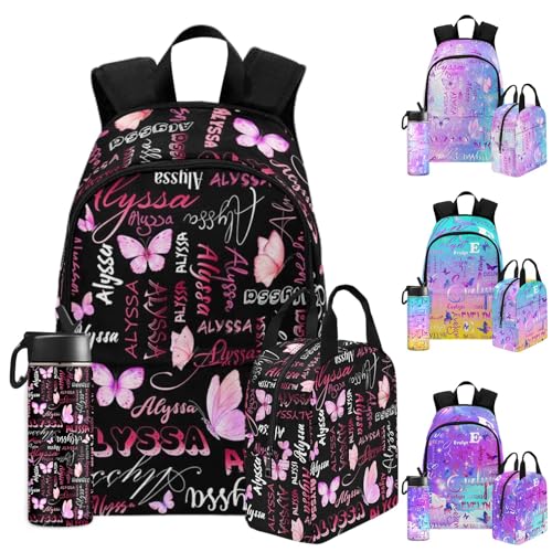 Custom Girl Bookbag Colorful Butterfly Schoolbag with Name Personalized Unisex Book Backpacks Insulated Lunch Bag for Men Women Girl Backpacks for Girls School Season Camping Travel Picnic - color: Color 19