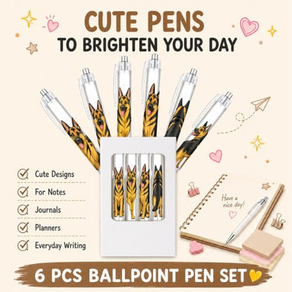 Cute German Shepherd Pens 6-Pack, Funny Dog Ballpoint Pens for Kids & Women, Puppy Gifts for Dog Lovers, School Supplies, Office Desk Accessories, Party Favors