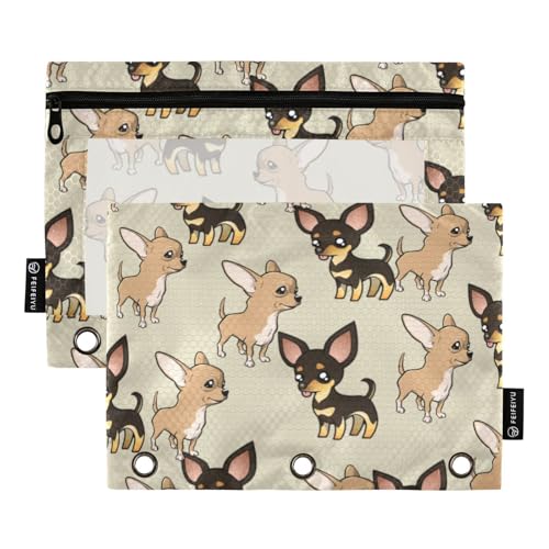 Chihuahua Puppy Pencil Pouches for 3 Ring Binder2 Pack | Ring Binder Pencil Case With Zipper Reinforced GrommetsPencil Bags for Office Organizers - color: Chihuahua Puppy