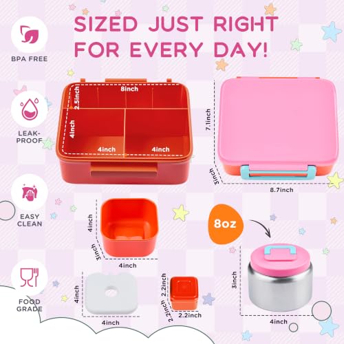 Bento Lunch Box for Kids with 8oz Soup Thermo Leak-Proof Lunch Food Containers with Snack Sauce Container for Kid Girls Boys to School,Pink Bag - color: Pink Bag