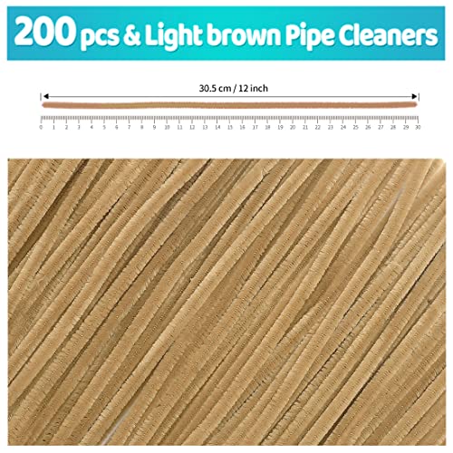 Iooleem 200pcs Light Brown Pipe Cleaners, Chenille Stems, Pipe Cleaners for Crafts, Pipe Cleaner Crafts, Art and Craft Supplies. - color: Light Brown, size: Small Pack