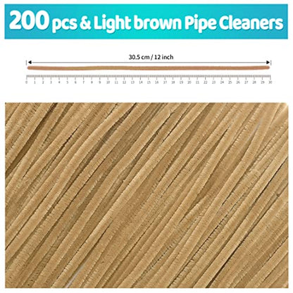 Iooleem 200pcs Light Brown Pipe Cleaners, Chenille Stems, Pipe Cleaners for Crafts, Pipe Cleaner Crafts, Art and Craft Supplies. - color: Light Brown, size: Small Pack