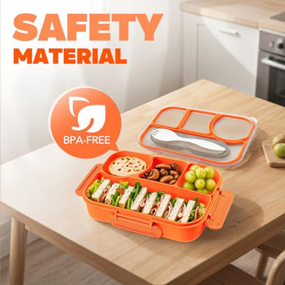 EASYFUN Bento Box Adult, Lunch Box, 4-Compartment Lunch Containers, Drop-Proof, Dishwasher Safe & Made with BPA-Free Materials (Orange) - color: Orange