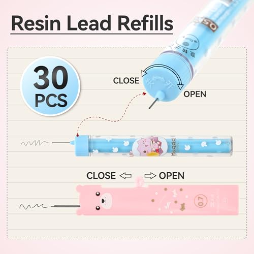 12PCS Cute Mechanical Pencils 0.5/0.7mm with Eraser & Lead Refills | Kawaii Cartoon Mechanical Pencil Set Bulk Pack