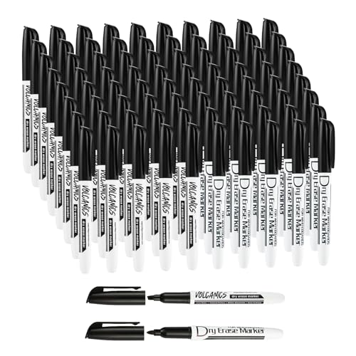 Volcanics 80 Pack Black Dry Erase Markers – 40 Fine Tip & 40 Chisel Tip Whiteboard Markers, Low Odor, Bulk Supplies for Teachers
