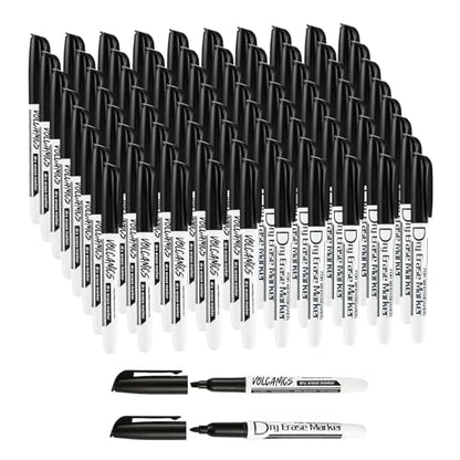 Volcanics 80 Pack Black Dry Erase Markers – 40 Fine Tip & 40 Chisel Tip Whiteboard Markers, Low Odor, Bulk Supplies for Teachers