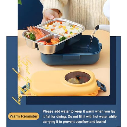 Bento Lunch Box, 304 Stainless Steel Portable Leakproof Lunch Food Containers Set with 3 Compartment for Adults - with Chopsticks Spoon Soup Bowl Gift for Friends, Family (Beige)
