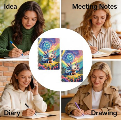 2 Pcs Van Gogh Starry Night Axolotl Spiral Notebook, A5 Journal Notebook | 160 Pages College Ruled Spiral Notebooks, Hardcover Journals for Writing Travel Office, Axolotl Gifts for Women Coworker - color: Multicolour 0004