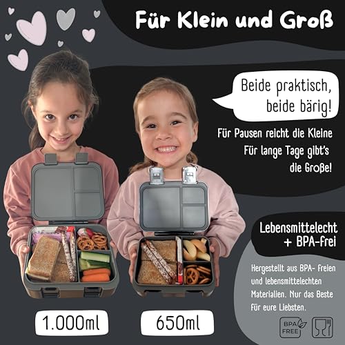 BEARFOOT Kids Lunch Box with Compartments – Compact & Lightweight | Leak-Proof, BPA-Free, Dishwasher Safe | Hand-Drawn Design for Preschool, School, Travel (Black, 2.75 Cups) - color: Black, size: 2.75 Cups