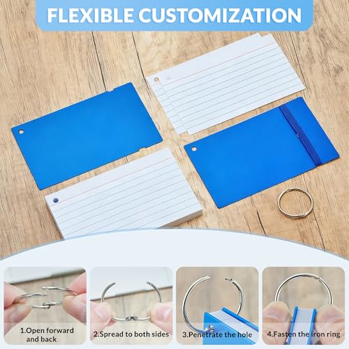 NEEWAY Ruled Index Cards with Ring 3x5 Inches, 200 Count Note Cards Lined, Flash Cards with Rings for Studying, Home and Office (Blue) - color: Blue