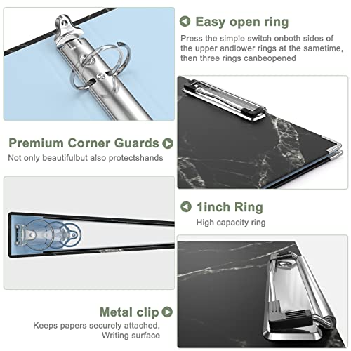 Rouidr 3 Ring Binder with clipboard, 1 inch 8.5 x 11 in Letter Size View Binders Organizer with Dividers Tabs & Clear Sleeves, School Supplies, Office Supplies, Black Textured Marble - color: Black Textured Marble, size: 1in(Letter Size)