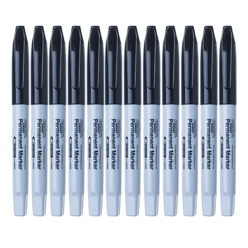 Fine Point Permanent Markers - 12 Pack, Black Pens - School Supplies | Create clear, permanent marks with durable fine point black markers for home, school, or office - style: 12 Black Fine Point