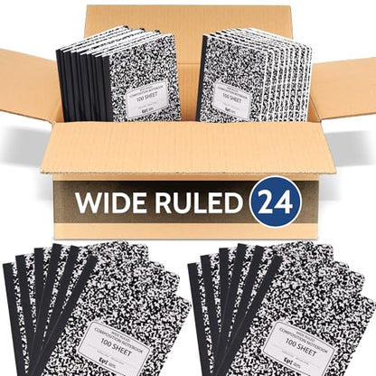 24 Pack - EPI Marble Hardcover Wide Ruled Composition Notebook | 200 Pages (100 Sheets), 9.75 x 7.5 in, Sturdy Sewn Binding | School, Office, Journaling, Notes - size: Pack of 24, style: Wide Ruled