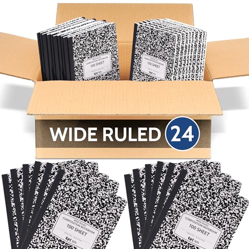 24 Pack - EPI Marble Hardcover Wide Ruled Composition Notebook | 200 Pages (100 Sheets), 9.75 x 7.5 in, Sturdy Sewn Binding | School, Office, Journaling, Notes - size: Pack of 24, style: Wide Ruled