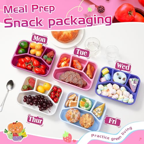 Honeydak 5 Pack Snack Containers 4 Compartment Bento Snack Boxes Reusable Lunchable Containers with Lids Divided Meal Prep Lunch Food Storage Box for School Work Travel(Elderberry,Mixed) - color: Elderberry, style: Mixed