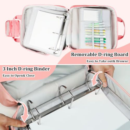SIYNPAV 3 Inch Zipper 3 D-Ring Binder Bag, 700 Sheet Portfolio Organizer with Shoulder Strap, 13 Inch Laptop Sleeve, Pen& Bottle Pocket for Middle School, Peach - color: Peach
