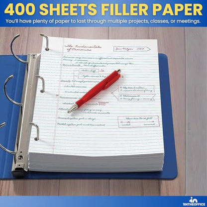 1InTheOffice Loose Leaf Paper College Ruled, Notebook Filler Paper, 8.5" x 11", 3-Hole Punched, White, 300 Pack
