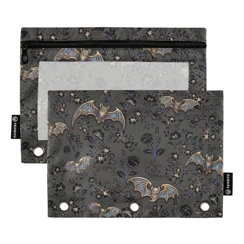 Goth Bats Pencil Pouches for 3 Ring Binder, Zipper Binder Pencil Case, 2 Pack Clear Window Case Bag for Office Organizers - color: Goth Bats