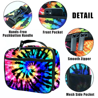 Tie Dye Lunch Box Insulated Reusable Lunch Bag Tote Cooler for Women Men Boy Girl School Work Office Picnic - color: Tie Dye