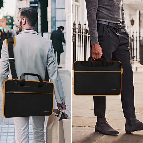 Hseok Laptop Shoulder Bag 15-15.6 inch Shockproof Water-Resistant HandBag with Small Case Compatible with MacBook Pro Neo 16" M5 M4 M3 M2 M1, Mac Pro Air 15", XPS 15/16, Most 15" 15.6" 16",BK-yellow - color: Black-yellow, size: 15"-15.6"