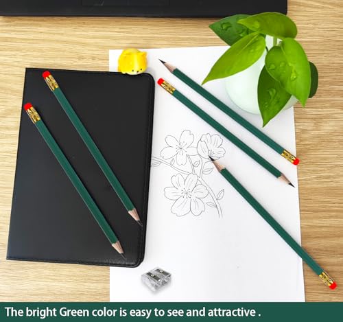 Adhere 25pcs Woodcase Pencils with Eraser Premium Pre-Sharpened Hexagon Graphite 2B pencils ideal for home, office writing including a Free Sharpener.(Dark Green) - color: Dark Green・25pcs