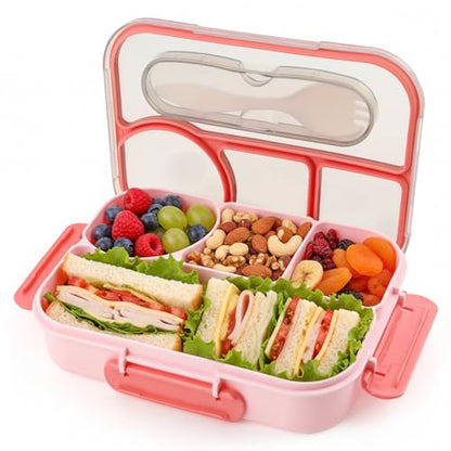 Bento Box for Adults,4 Compartments Lunch Box, Snack Containers Reusable Lunch Containers Drop-Proof, Dishwasher Safe & Made with BPA-Free Materials, Pink - color: Pink