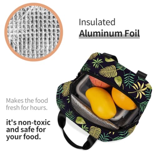Imiss Tropical Palm Leaves Insulated Lunch Bag Hawaii Hawaiian Green Leaves Plants Exotic Reusable Lightweight Lunch Cooler Bag with Front Pocket for Picnic Work Office - color: Tropical Palm Leaves