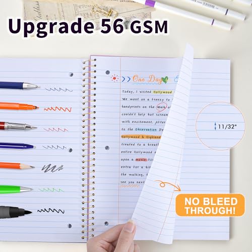MUAHLIUB Spiral Notebook Wide Ruled Paper 8" x 10 1/2", 1 Subject Spiral Notebook, 3-Hole Punched Perforated Pages Ideal for School, Office, Writing, 95 Sheets Lined Journaling Notebook, Purple - color: Purple