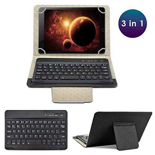 DETUOSI Universal 8.0 inch Android Tablet Case with Keyboard, Removable Wireless Bluetooth Keyboard + PU Leather Folio Book Cover + Stand, Travel Portable Sleeve for iOS/Android/Windows System Tablet - color: Black Case + Black Keyboard