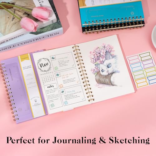 Dot Grid Spiral Notebook A5 Spiral Bullet Dotted Journal 160 Pages Thick Dot Paper Notebooks Plastic Hardcover Spiral Notebook 5x7 Wire Bound Notebooks for Note Taking School Office Supplies,Pink - color: Pink, style: B - Dotted - A5
