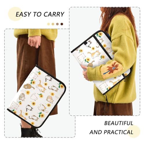 Cartoon Cat Sunflower File Folders,Plastic Folders with 13 Pockets,Expandable File Folder for Documents School Students Office,Aesthetic Folder with Labels A4 Letter Size - color: Multi 15