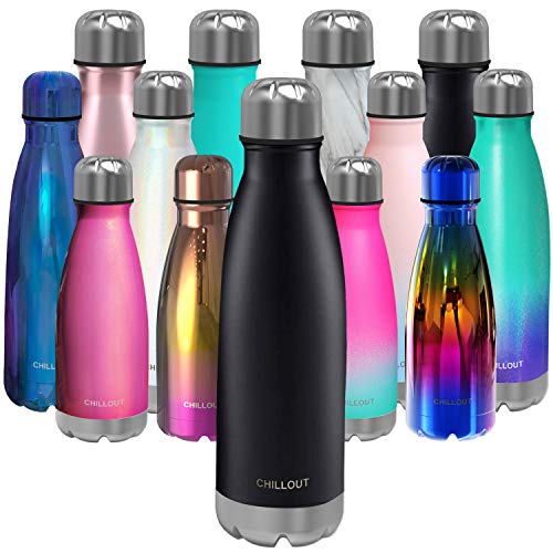 CHILLOUT LIFE Stainless Steel Water Bottle: 17 oz Double Wall Insulated Cola Bottle Shape for Cold and Warm Drinks, BPA Free Metal Sports Bottle - color: Matte Black, size: 17 Ounces, style: 1 Pack