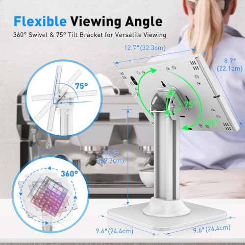 AboveTEK Anti-Theft iPad Kiosk Stand – POS iPad Security Stand & Locking Tablet Holder – Heavy Duty Base, 360° Swivel, 75° Tilt Bracket – Perfect for Retail Business (White) - color: White