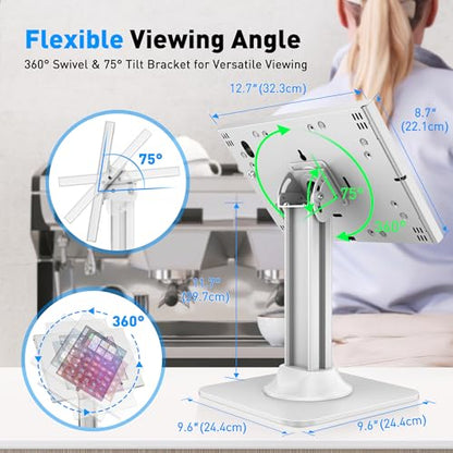 AboveTEK Anti-Theft iPad Kiosk Stand – POS iPad Security Stand & Locking Tablet Holder – Heavy Duty Base, 360° Swivel, 75° Tilt Bracket – Perfect for Retail Business (White) - color: White