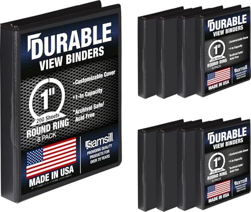 Samsill 8 Pack Durable 1 Inch 3 Ring Binders, Round Ring, Clear View Cover for Presentations, Black - color: Black, size: 1-Inch