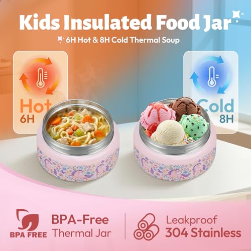 Itslife Bento Box for Kids Set, Insulated Food Container,Kids Lunch Box, 7 oz Thermos for Hot Food, 12 oz Thermos Water Bottle, Reusable Insulated Ice Bag & Fork Spoon Utensils Camping Travel Pink - color: Pink-DJ