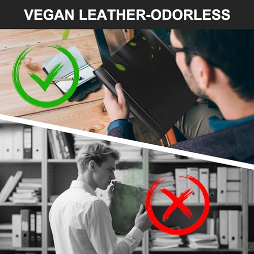 Leathario Portfolio Binder, Includes 10 Sheet Protectors and a Pen, 13 Inch Tablets Organizer, Vegan Leather A4 Padfolio, Multi-Pocket Notepad Business Planner Professional 3 Ring Document - color: Black-3 Ring