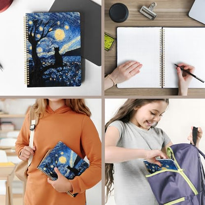 Cute Spiral Notebook journal A4 Aesthetic Pretty Design for Women Girls Kawaii with Pocket, 8.5 x 11 inch, Graph, Cat Galaxy - color: Cat Galaxy, style: Graph
