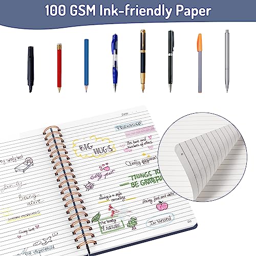Forvencer A4 Lined Spiral Journal Notebook with 300 Numbered Pages, 11" X 8.5" College Ruled Thick Journals for Writing with 100GSM Paper, Hardcover Notebooks with Contents for Work, School, Navy | Thick Journals for Writing with 100GSM Paper, Hardcover N