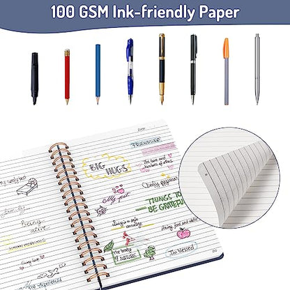 Forvencer A4 Lined Spiral Journal Notebook with 300 Numbered Pages, 11" X 8.5" College Ruled Thick Journals for Writing with 100GSM Paper, Hardcover Notebooks with Contents for Work, School, Navy | Thick Journals for Writing with 100GSM Paper, Hardcover N