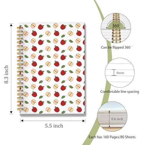 Apple Fruit Spiral Notebook, Fruit Lover Gifts Journal, Cute Aesthetic Apples Fruits Botanical Hardcover Notebook Journal, 5.5x8.3 Inch - color: Apple
