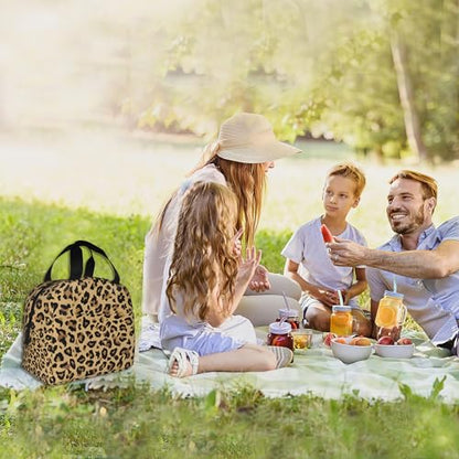 Leopard Print Brown Lunch Box,Insulated Lunch Bag for Girls Boys,Reusable Lunch Box for Kids Adults School Student Work Picnic Travel - color: Leopard Print Brown