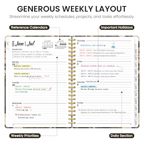 Planner 2026-2027, Academic Year Monthly and Weekly Calendar Planner, Jul 2026 - Jun 2027, Hardcover Teacher Student Planning Agenda book with Tabs, Perfect for School Office Supplies, 6.3" x 8.5" - Wild Rose - color: C-Wild Rose, size: (6.3"x8.5")a5