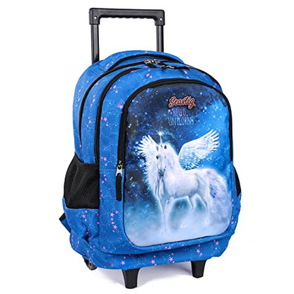 seastig Rolling Backpack for Kids Wheeled Backpack 18in Double Handle Backpack with Wheels - color: White Horse