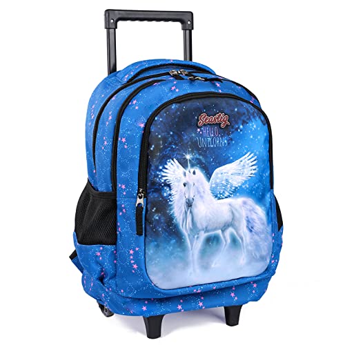 seastig Rolling Backpack for Kids Wheeled Backpack 18in Double Handle Backpack with Wheels - color: White Horse
